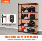 VEVOR Heavy Duty Storage Shelving Unit 5 Tier Adjustable Metal Shelf, Garage Storage Rack, Pantry Organizer, Utility Shelves,