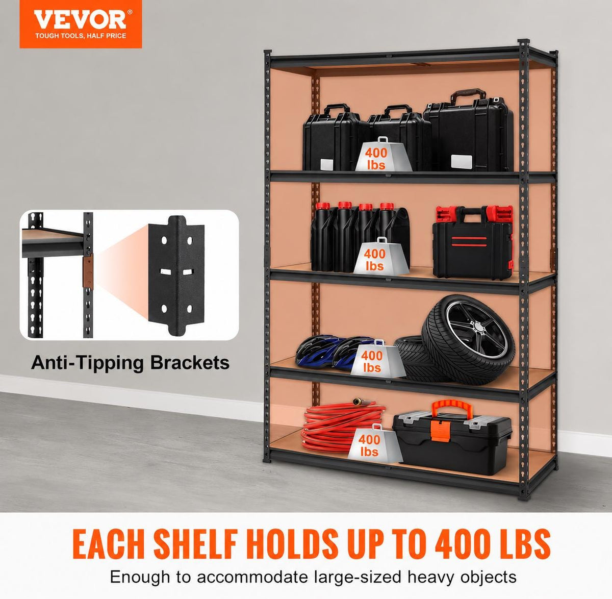 VEVOR Heavy Duty Storage Shelving Unit 5 Tier Adjustable Metal Shelf, Garage Storage Rack, Pantry Organizer, Utility Shelves,