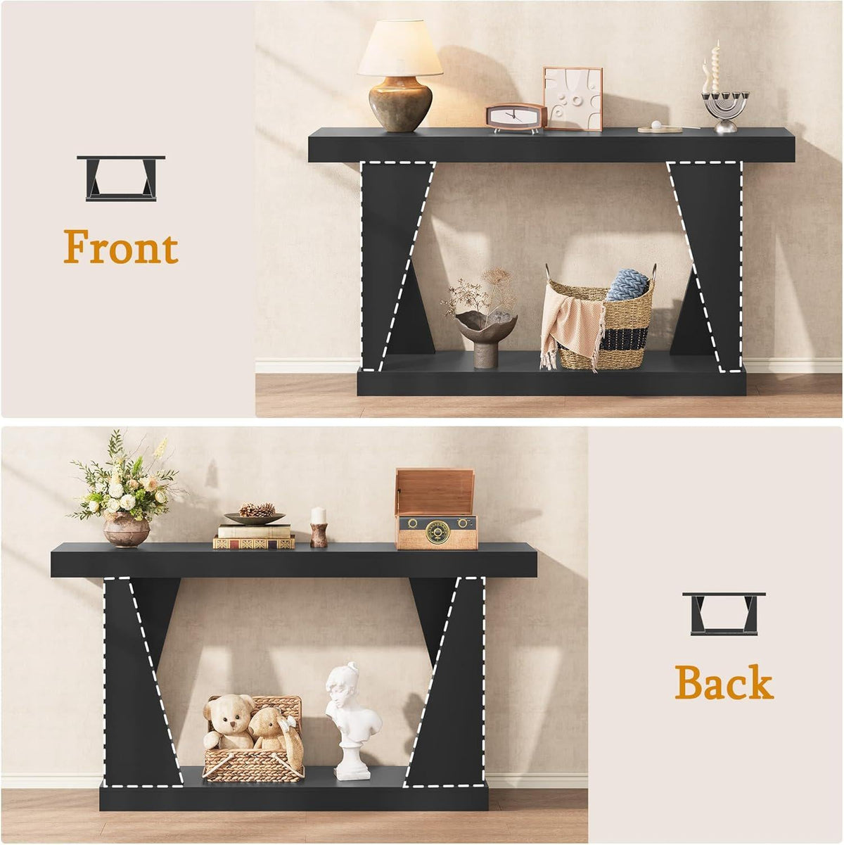 55" Farmhouse Console Table with Storage Shelves, Narrow Wooden Entryway Sofa Table for Hallway, Living Room & Foyer, Rustic Brown