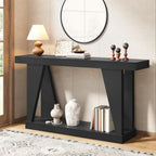 55" Farmhouse Console Table with Storage Shelves, Narrow Wooden Entryway Sofa Table for Hallway, Living Room & Foyer, Rustic Brown