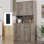 Farmhouse Pantry Cabinet with Charging Station, Microwave Stand, Storage Hutch
