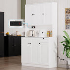 Farmhouse Pantry Cabinet with Charging Station, Microwave Stand, Storage Hutch