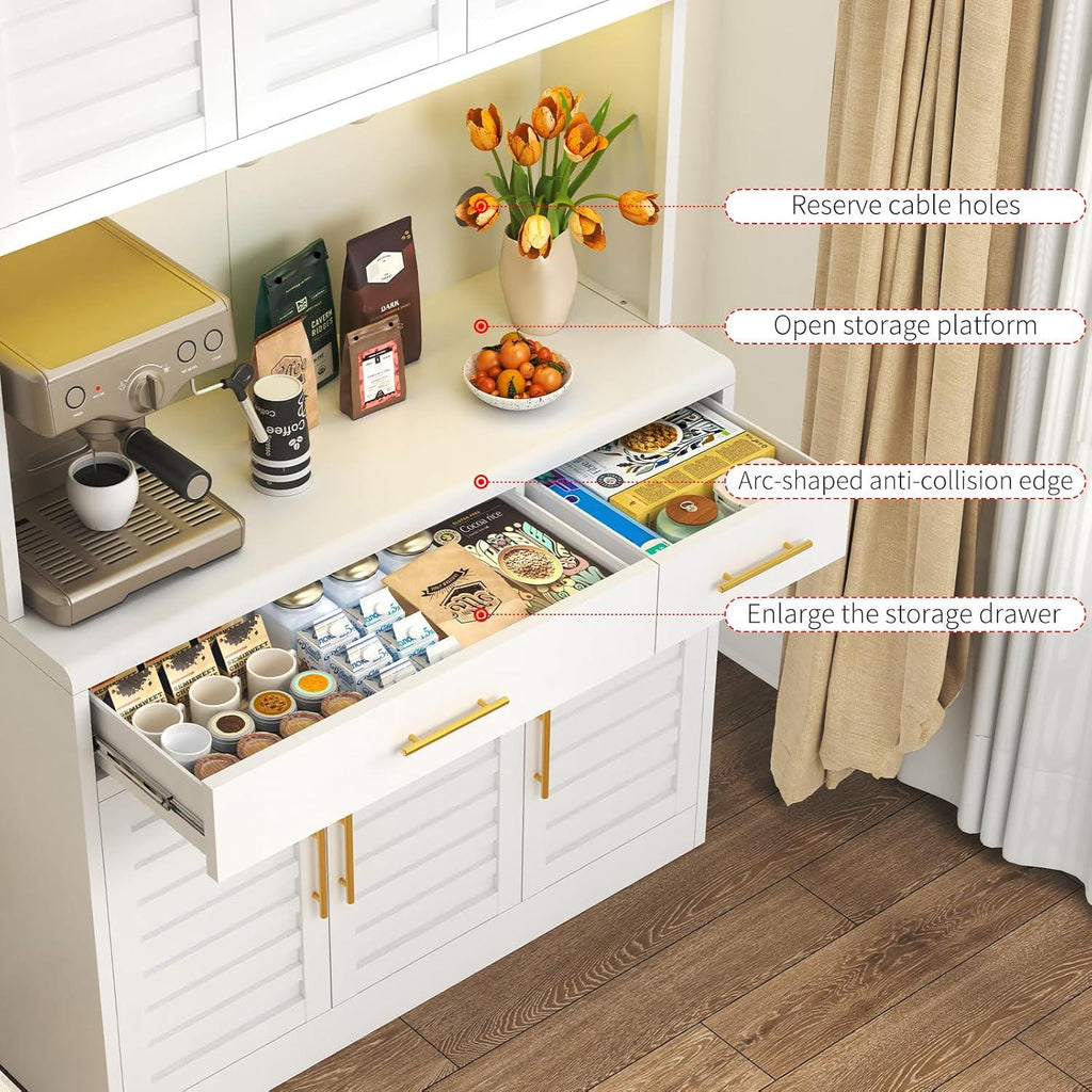 71" Kitchen Pantry Cabinet with Adjustable Shelves, Microwave Stand, 2 Drawers & Large Storage, White