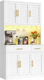 71" Kitchen Pantry Cabinet with Adjustable Shelves, Microwave Stand, 2 Drawers & Large Storage, White