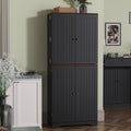 Farmhouse Kitchen Pantry Cabinet, Black Freestanding Storage Cupboard, Adjustable Shelves