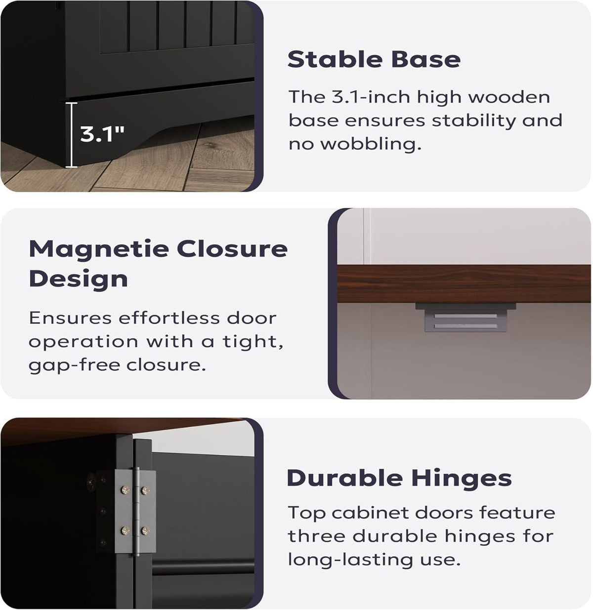 Farmhouse Kitchen Pantry Cabinet, Black Freestanding Storage Cupboard, Adjustable Shelves