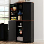 Farmhouse Kitchen Pantry Cabinet, Black Freestanding Storage Cupboard, Adjustable Shelves