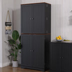 Farmhouse Kitchen Pantry Cabinet, Black Freestanding Storage Cupboard, Adjustable Shelves
