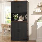 71" Farmhouse Kitchen Pantry Cabinet with Adjustable Shelves & Hanging Storage, Freestanding Cupboard, Rustic Black