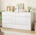 Black 10 Drawer Dresser, 55" Wide High Gloss Modern Storage Cabinet