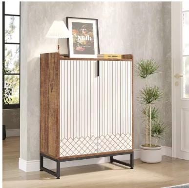 Grey Five-Tier Shoe Cabinet with Doors, Modern Storage Rack (25 Pairs)