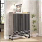Grey Five-Tier Shoe Cabinet with Doors, Modern Storage Rack (25 Pairs)