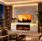 75" High Gloss TV Stand with 36" Electric Fireplace, LED Lights & Storage Cabinets, Modern Entertainment Center for TVs Up to 80"