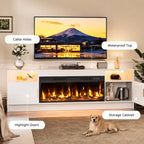 75" High Gloss TV Stand with 36" Electric Fireplace, LED Lights & Storage Cabinets, Modern Entertainment Center for TVs Up to 80"