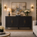 59" Modern Sideboard Buffet Cabinet with Storage, Adjustable Shelves & Carved Bronze Handles, Wood Buffet Cabinet for Dining Room Entryway