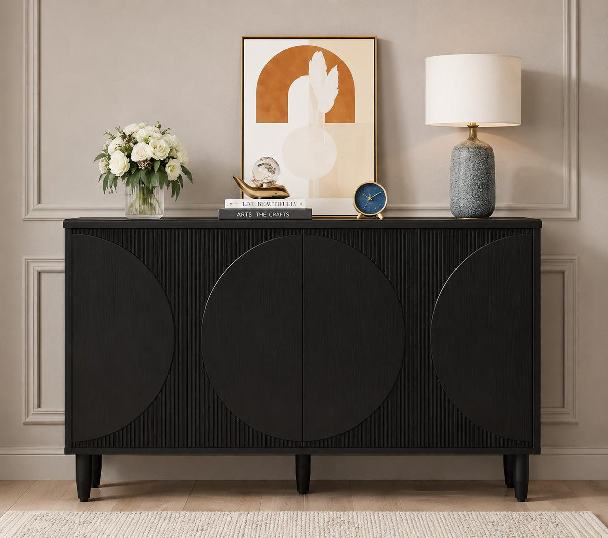 Sideboard Storage Cabinet with Doors for Living Room, Kitchen, and Dining Area - Black