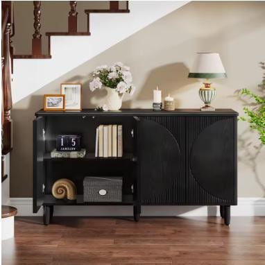 Sideboard Storage Cabinet with Doors for Living Room, Kitchen, and Dining Area - Black