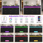10 Drawer Dresser with Power Outlet & LED Wide Organizer Cabinet Modern Chest Bedroom Living Room Entryway Black, Customized