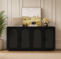 Black Rattan Sideboard with LED Lighting and Power Outlet
