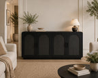 Black Rattan Sideboard with LED Lighting and Power Outlet
