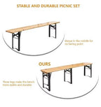 6 Foot Folding Picnic Table with Benches, Weather-Resistant Wood Beer Camping Table w/Carrying Handles