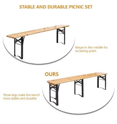 6 Foot Folding Picnic Table with Benches, Weather-Resistant Wood Beer Camping Table w/Carrying Handles