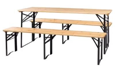 6 Foot Folding Picnic Table with Benches, Weather-Resistant Wood Beer Camping Table w/Carrying Handles