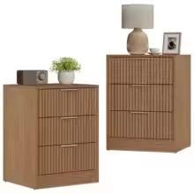 Black Fluted Nightstand Set of 2, 3 Drawer Bedside Tables, Modern End Tables for Bedroom, Living Room Storage Cabinet, Customized