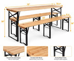 6 Foot Folding Picnic Table with Benches, Weather-Resistant Wood Beer Camping Table w/Carrying Handles