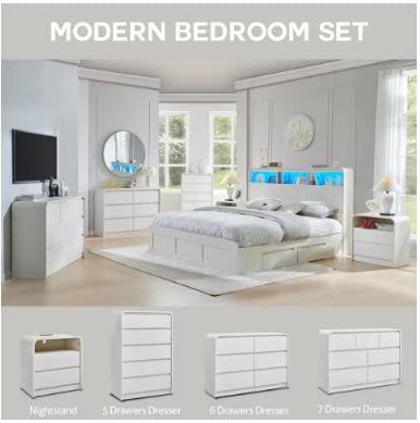 25in Tall Charging Nightstand 23.6in Wood 2 Drawers Mid Century End Table Bedroom Curved White, Customized