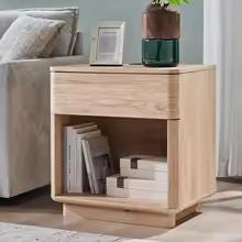 Modern Nightstand Set of 2 with Charging Station, 22" Wood Bedside Tables, Large Drawer & Open Storage Shelf, Bedroom End Tables