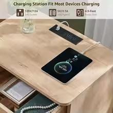 Modern Nightstand Set of 2 with Charging Station, 22" Wood Bedside Tables, Large Drawer & Open Storage Shelf, Bedroom End Tables