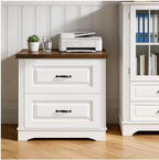 Farmhouse Nightstand, 24" Wide End Table With Two Drawers, White Cabinet Natural Wood Top