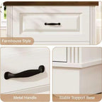 Farmhouse Nightstand, 24" Wide End Table With Two Drawers, White Cabinet Natural Wood Top