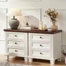 Farmhouse Nightstand Set of 2 with 3 Drawers, Rustic Bedside Tables, Vintage End Tables, Solid Wood Legs, Bedroom Storage Furniture