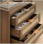 Set of 2 Tall Rattan Nightstands with Type-C Charging Station, 3 Storage Drawers