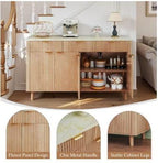 Fluted Buffet Cabinet, Faux Marble Top, 4 Doors, 3 Drawers Storage Sideboard