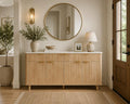 Fluted Buffet Cabinet, Faux Marble Top, 4 Doors, 3 Drawers Storage Sideboard