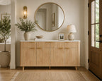 Fluted Buffet Cabinet, Faux Marble Top, 4 Doors, 3 Drawers Storage Sideboard