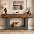 Farmhouse Console Table, Rustic Brown Wood, Vintage Gray U-Base, Entryway Sofa Table