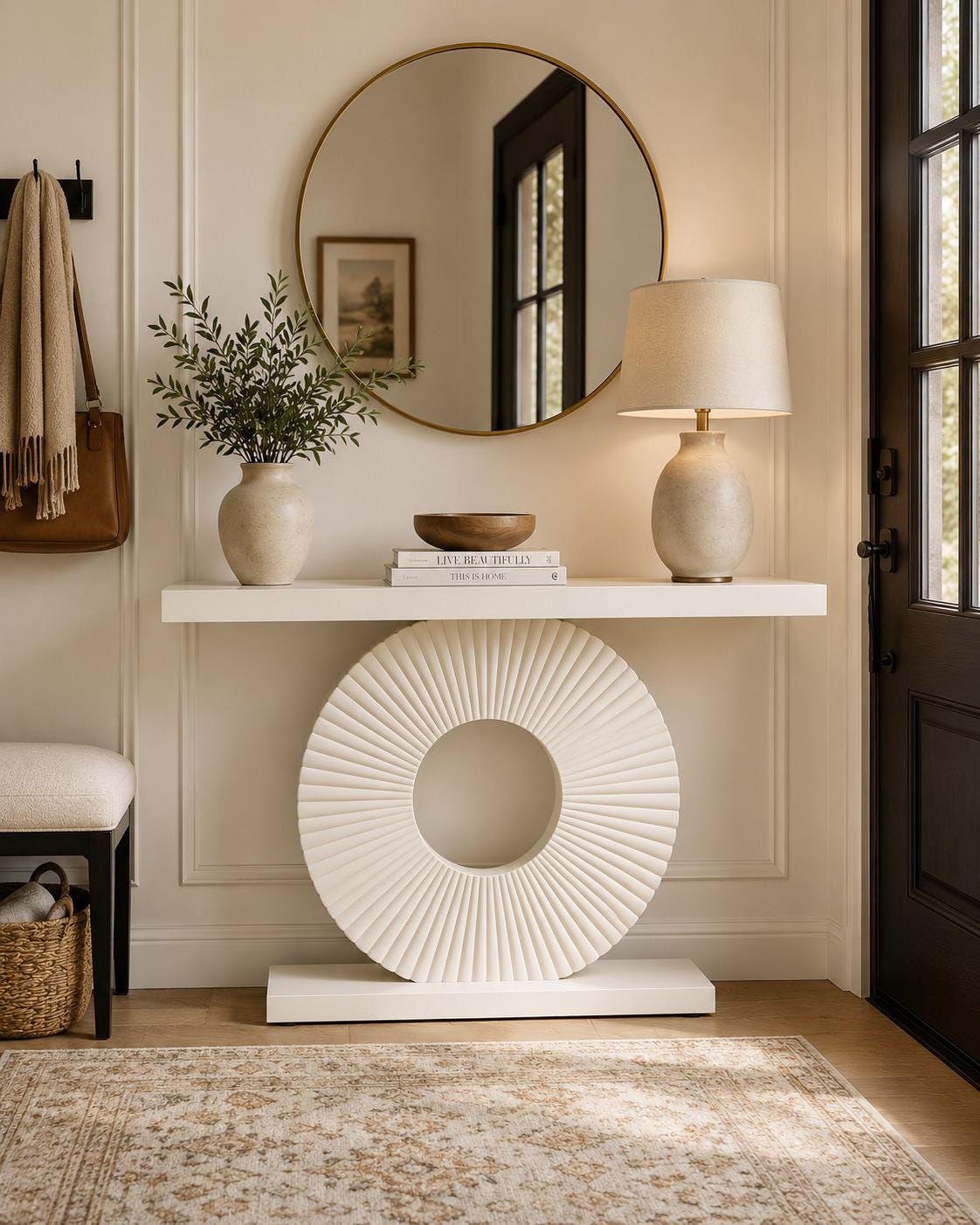 Modern Geometric Base Console Table, 40 inch Wood Entryway Sofa Table