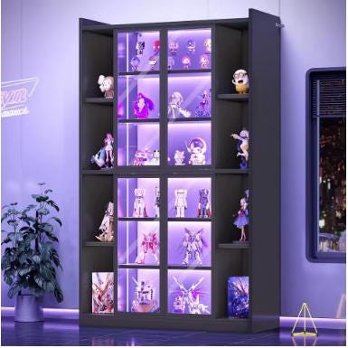 71" Display Cabinet with Acrylic Glass Doors, 6 Tier Display Cases for Collectibles, Curio Cabinet with LED Lights, Tall Bookcase