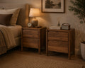 Mid Century Walnut Nightstand Set – Solid Wood 2-Drawer Bedside Table