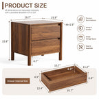 Mid Century Walnut Nightstand Set – Solid Wood 2-Drawer Bedside Table