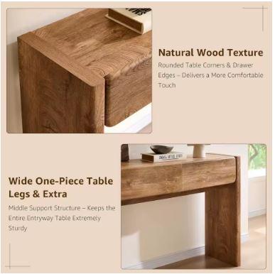 Farmhouse Console Table, Light Knotty Oak, 3 Drawers, Rounded Corners, Living Room Furniture