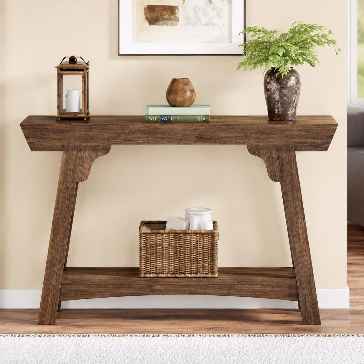 Farmhouse Console Table, Rustic Wood Entryway Shelf, Narrow Sofa Hallway Table