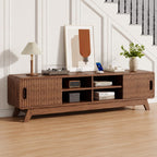 Mid-Century Modern TV Stand, Fluted Cabinet Doors, Open Shelves Entertainment Center