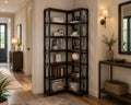 Tribesigns 7-Tier Industrial Corner Bookshelf, Wood Metal Display Shelf