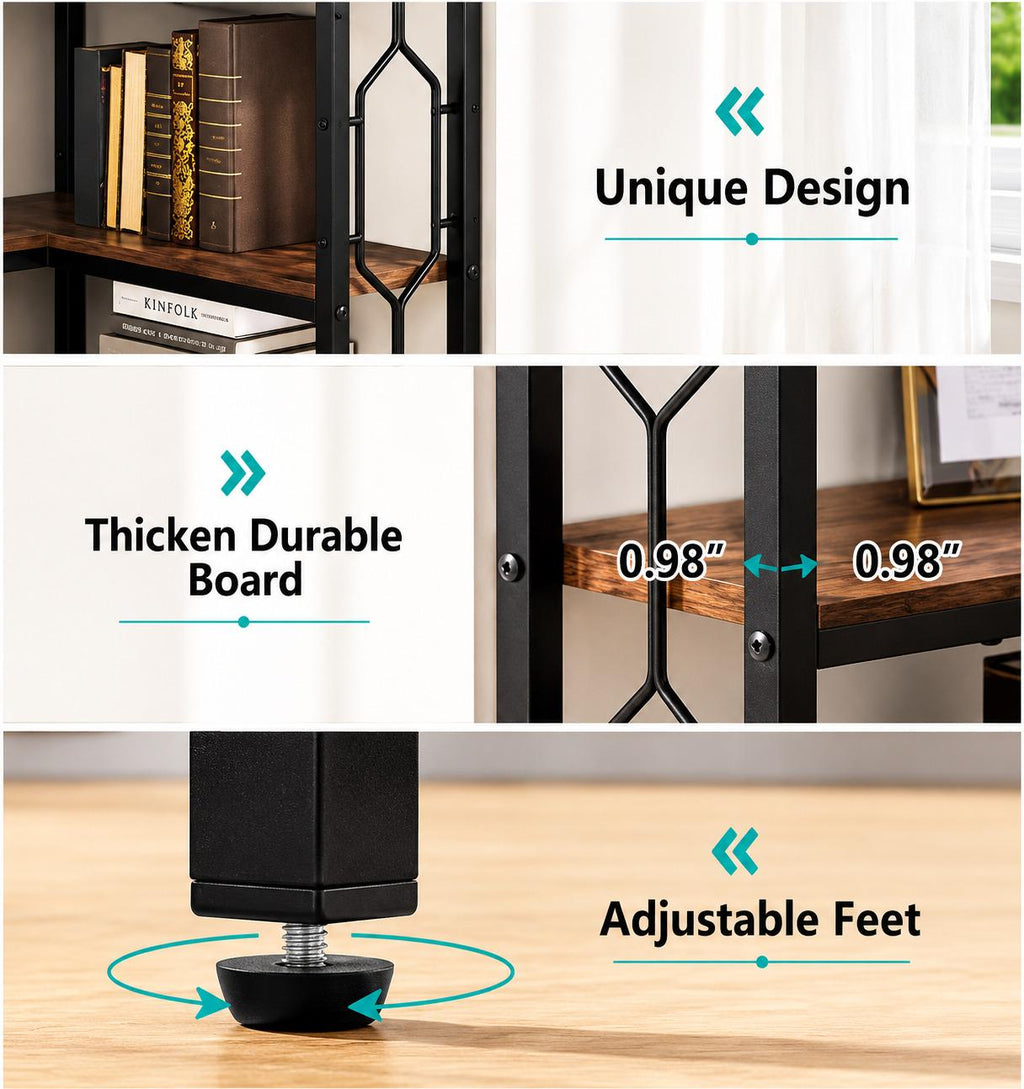 Tribesigns 7-Tier Industrial Corner Bookshelf, Wood Metal Display Shelf