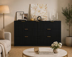 Modern 9 Drawer Dresser, Fluted Panel Storage Chest, Gold Handles